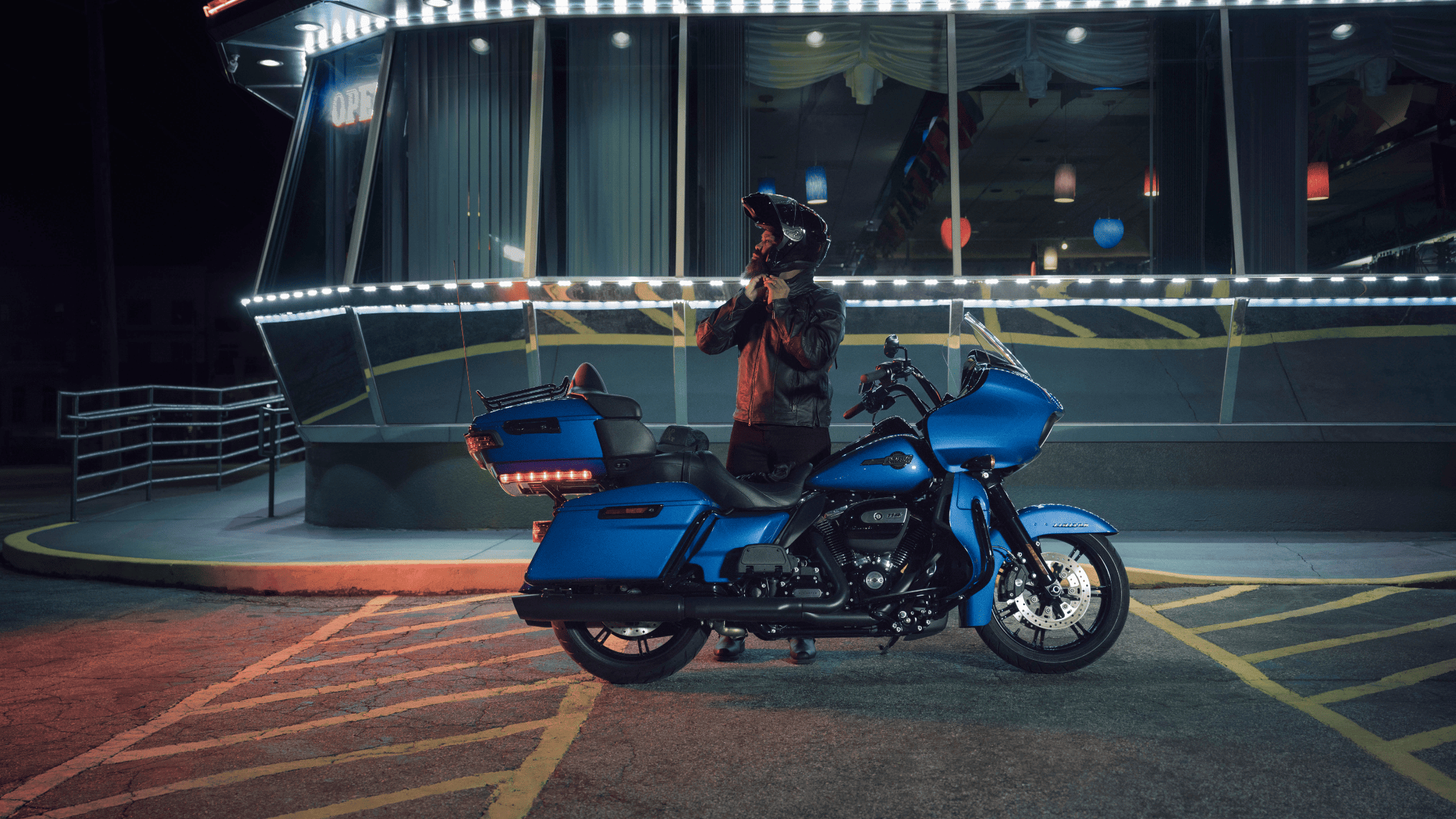 A 2020 Harley-Davidson Road Glide® Limited parked in Columbus, Ohio, showcasing its sleek design and vibrant color.